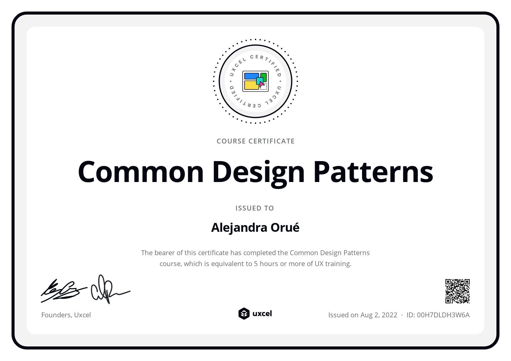 Alejandra Orué's certificate